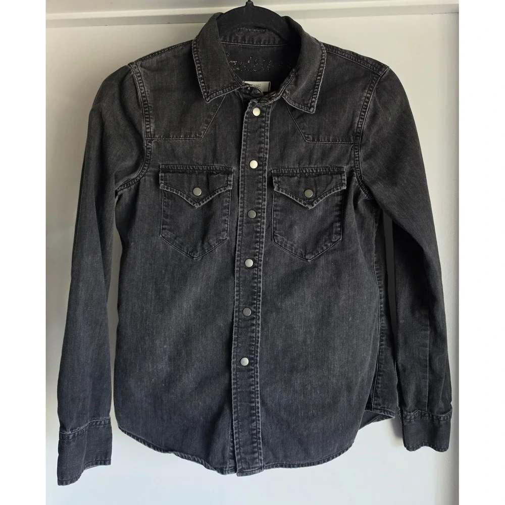 J. Crew Denim Shirt Women XS Black Cotton Long Sleeve Collared Button-Down